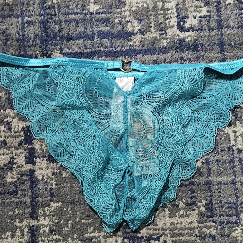 Lace Open Crotch Panty Turquoise 1X/2X
